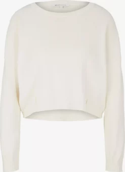TOM TAILOR Denim Pulls Maille Fine Pull-over Femme Blanc Naturel