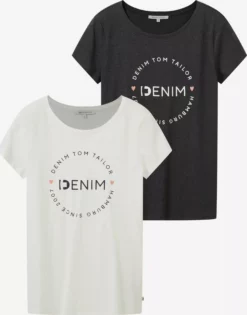 TOM TAILOR Denim T-shirts T-shirt Femme Anthracite / Blanc Naturel