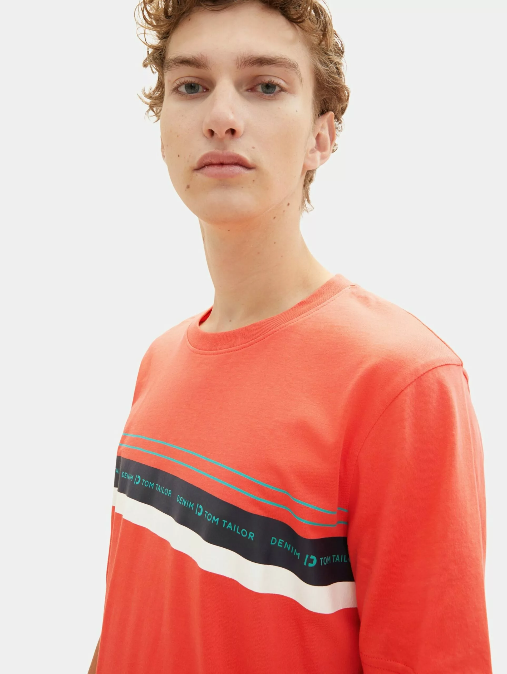 TOM TAILOR Denim T-shirts T-Shirt Homme Rouge Orangé 6 TOM TAILOR Denim T-shirts T-Shirt Homme Rouge Orangé – Image 6