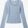 TOM TAILOR Denim Pulls Maille Fine Pull-over Femme Bleu Chiné