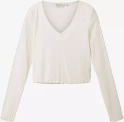 TOM TAILOR Denim T-shirts à Manches Longues T-shirt Femme Blanc Cassé