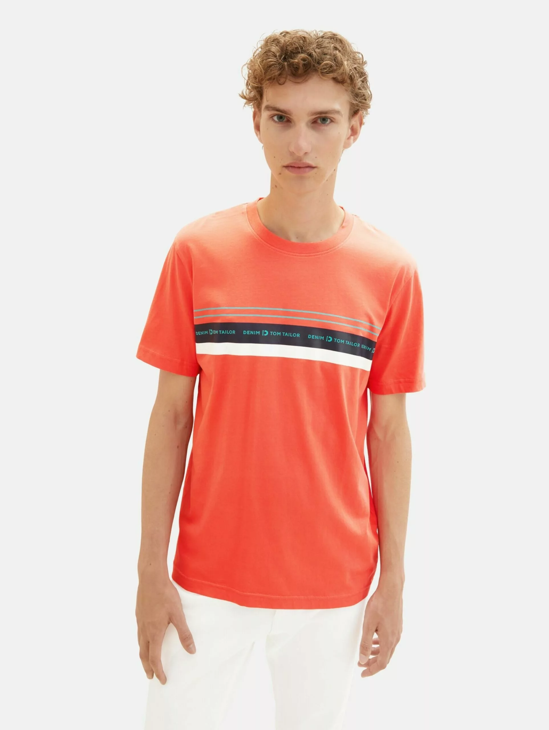 TOM TAILOR Denim T-shirts T-Shirt Homme Rouge Orangé 2 TOM TAILOR Denim T-shirts T-Shirt Homme Rouge Orangé – Image 2