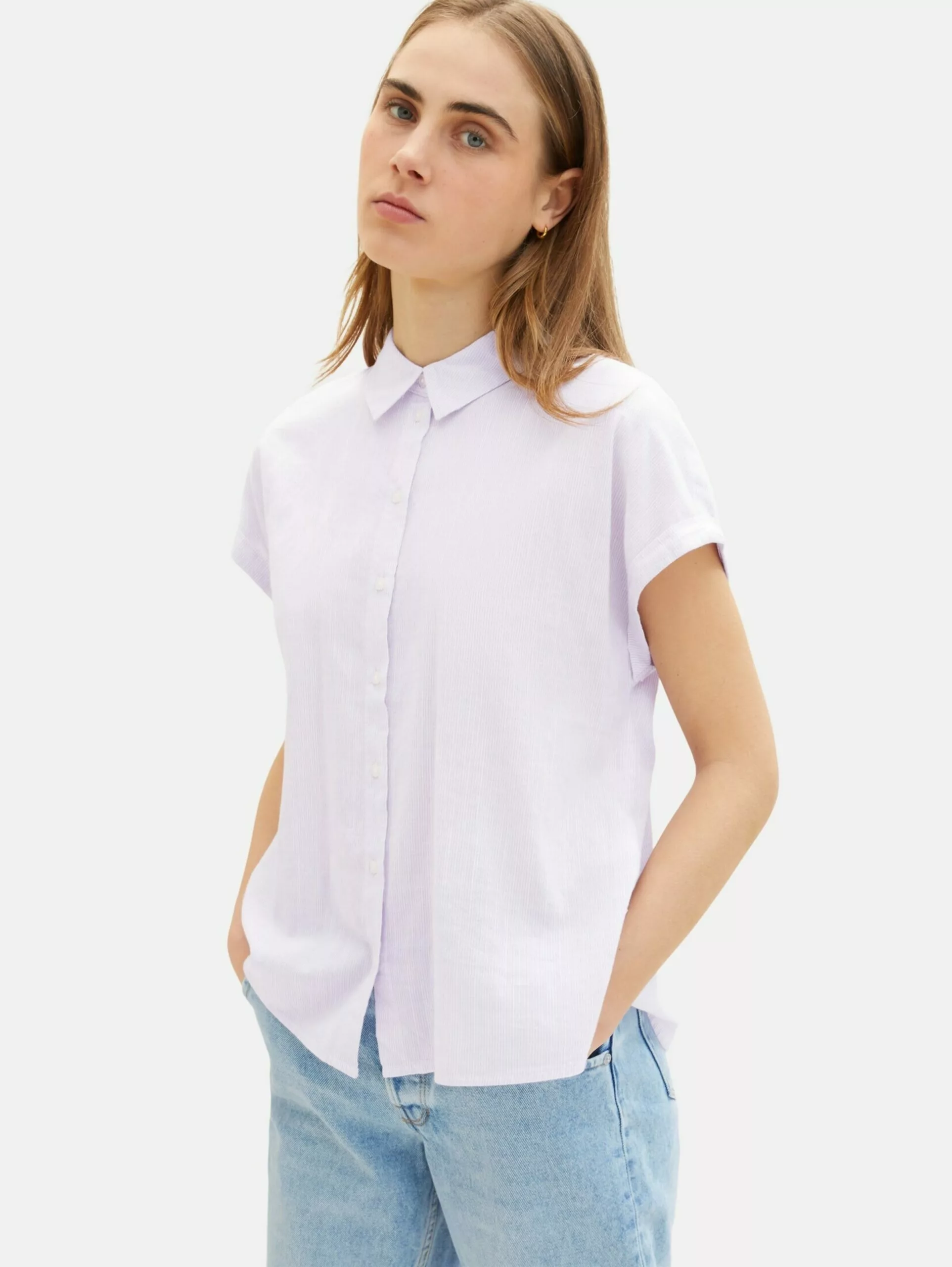 TOM TAILOR Denim Blouses à Manches Courtes Chemisier Femme Violet Pastel 3 TOM TAILOR Denim Blouses à Manches Courtes Chemisier Femme Violet Pastel – Image 3